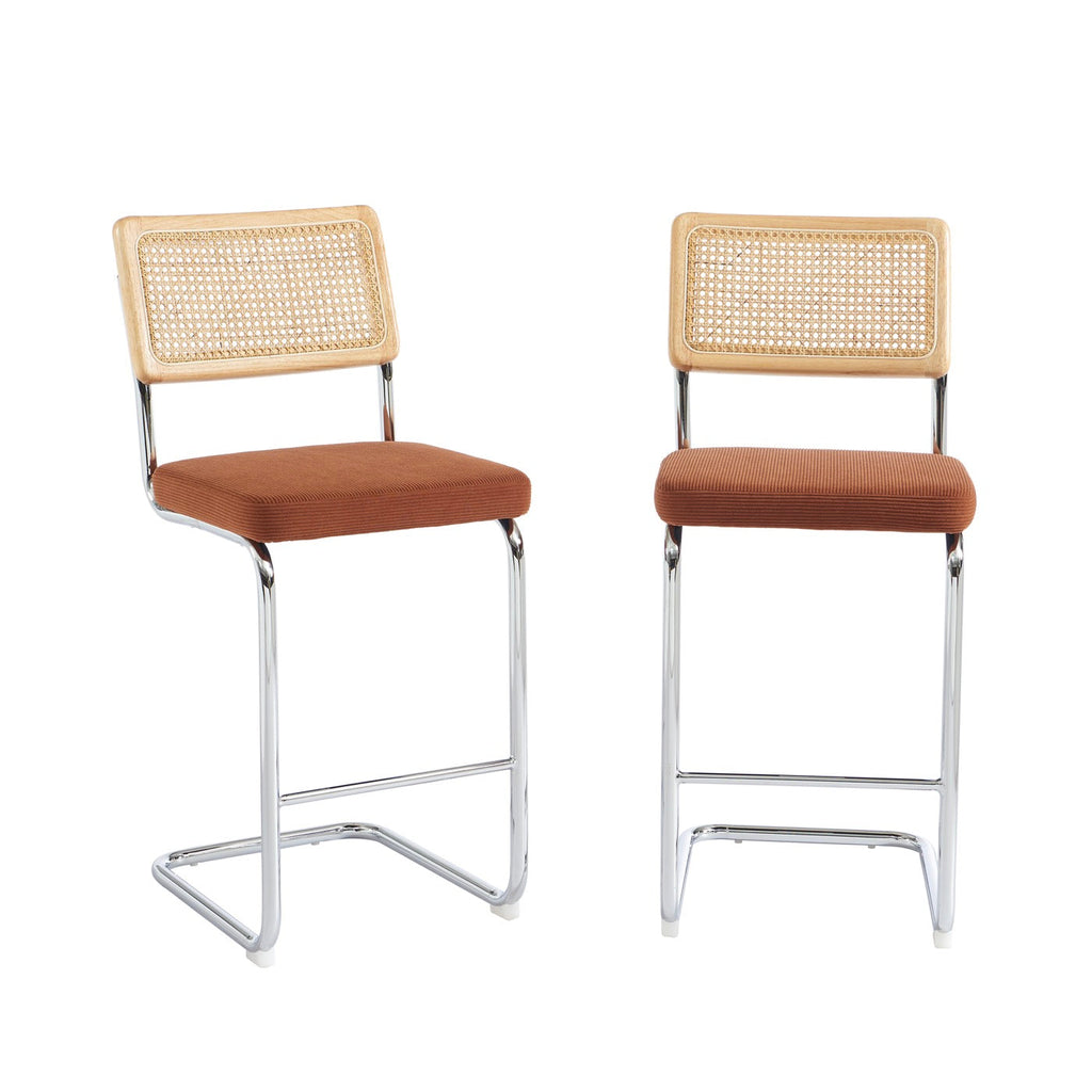 Ella - Lot De 2 Tabourets Mi-Hauts - Velours Côtelé Terracotta
