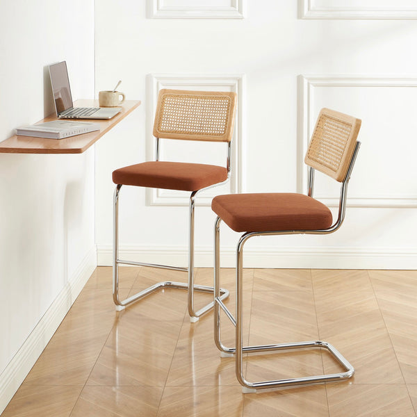 Ella - Lot De 2 Tabourets Mi-Hauts - Velours Côtelé Terracotta