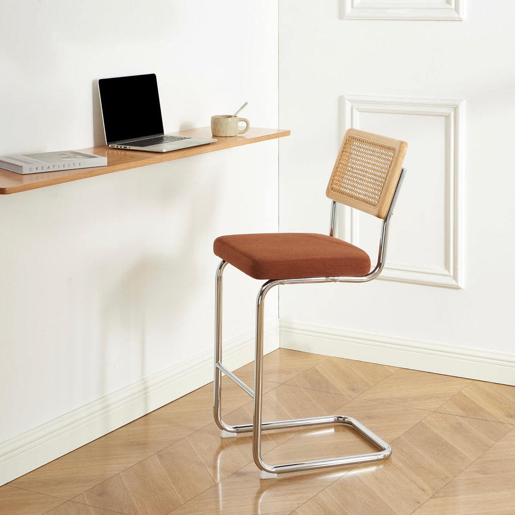 Ella - Lot De 2 Tabourets Mi-Hauts - Velours Côtelé Terracotta