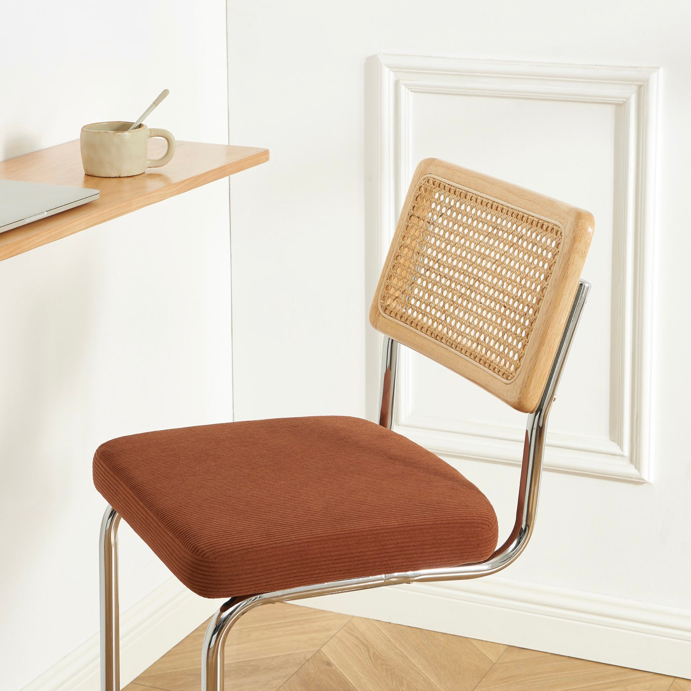 Ella - Lot De 2 Tabourets Mi-Hauts - Velours Côtelé Terracotta