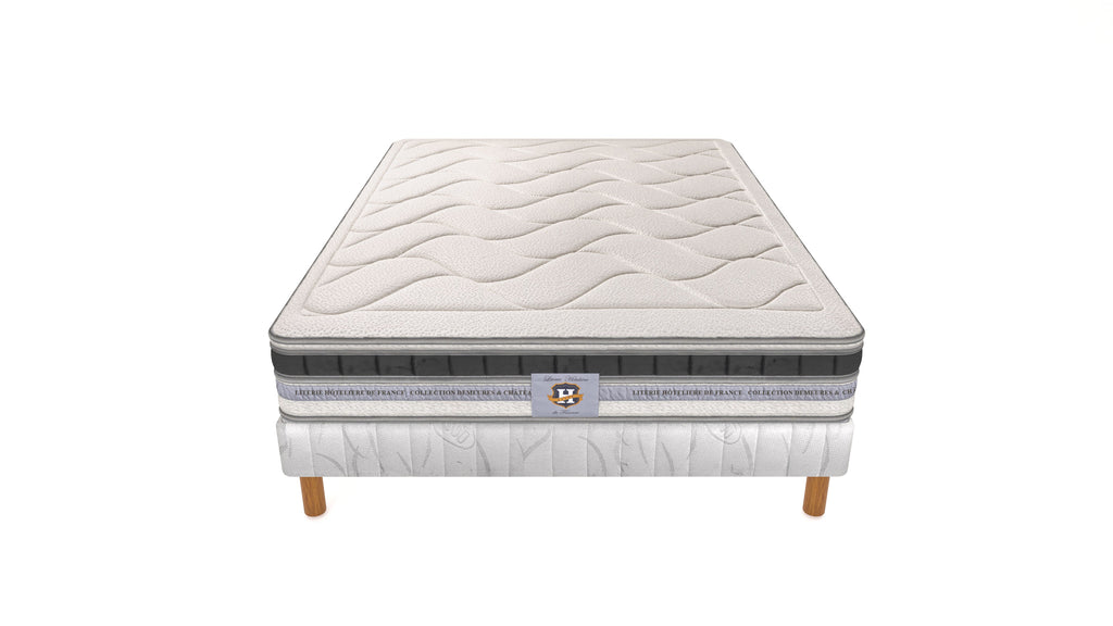 Cheverny - Ensemble Matelas + Sommier - Blanc/Gris