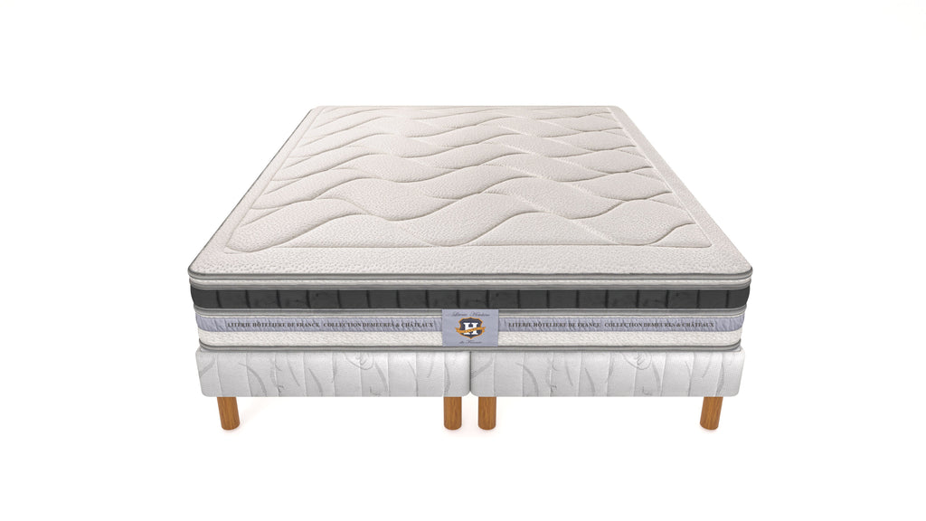 Cheverny - Ensemble Matelas + Sommier - Blanc/Gris