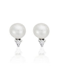 Boucles D'Oreilles "Perles Trio Brillant" - Perles Blanches Et Diamants: 0,02Ct/2 - Or Blanc