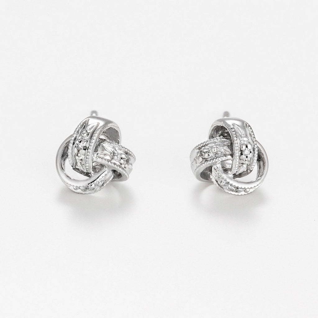 Boucles D'Oreilles "Joli Noeud" D0,02Ct/6 - Or Blanc 375/1000