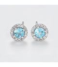 Boucles D'Oreilles"Popi Topaze" - Diamants 0,05Ct/16 ; Topaze0,70Ct/2 - Or Blanc