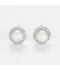 Boucles D' Oreilles "Perles Enchantées" - Diamants 0,14/32 Perles Blanches 4Mm - Or Blanc