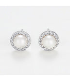 Boucles D' Oreilles "Perles Enchantées" - Diamants 0,14/32 Perles Blanches 4Mm - Or Blanc