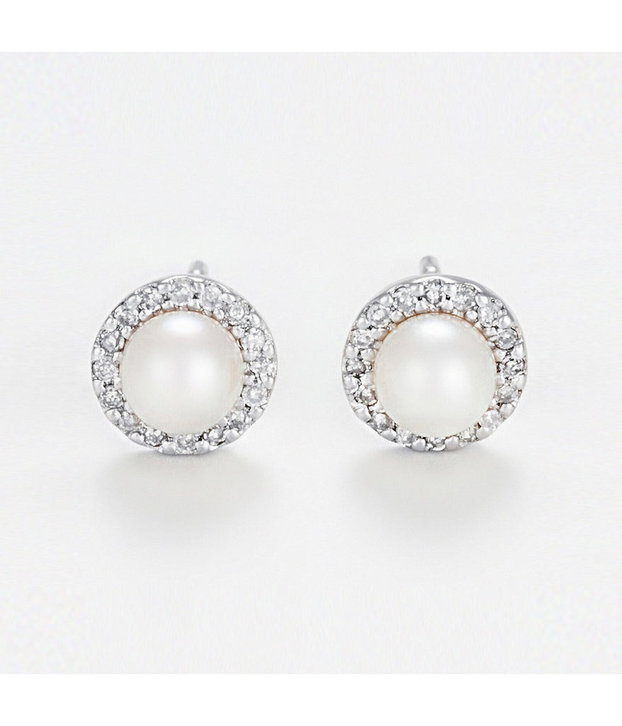 Boucles D' Oreilles "Perles Enchantées" - Diamants 0,14/32 Perles Blanches 4Mm - Or Blanc