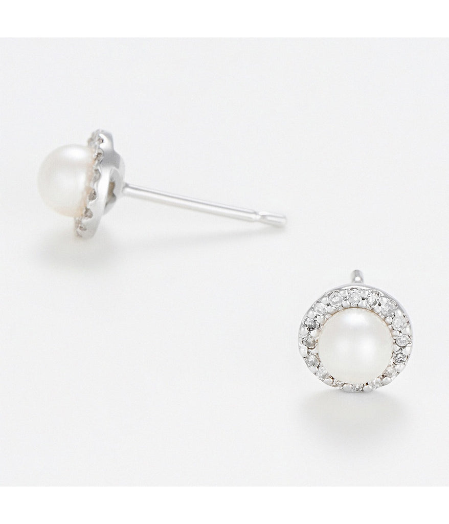 Boucles D' Oreilles "Perles Enchantées" - Diamants 0,14/32 Perles Blanches 4Mm - Or Blanc