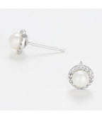 Boucles D' Oreilles "Perles Enchantées" - Diamants 0,14/32 Perles Blanches 4Mm - Or Blanc