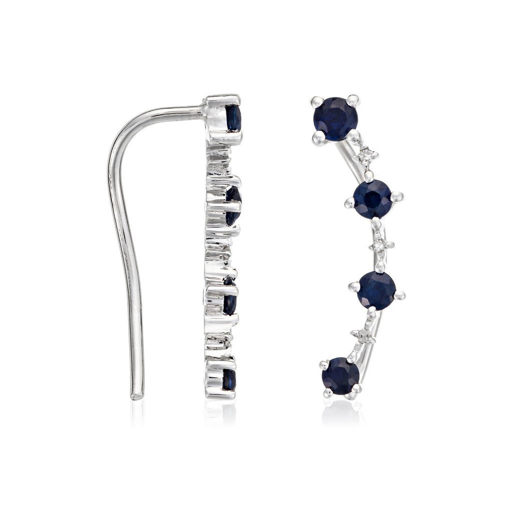 Boucles D'Oreilles Grimpantes "Océan" Diamant 0,018/6, Saphir 0,49Ct/8 - Or Blanc
