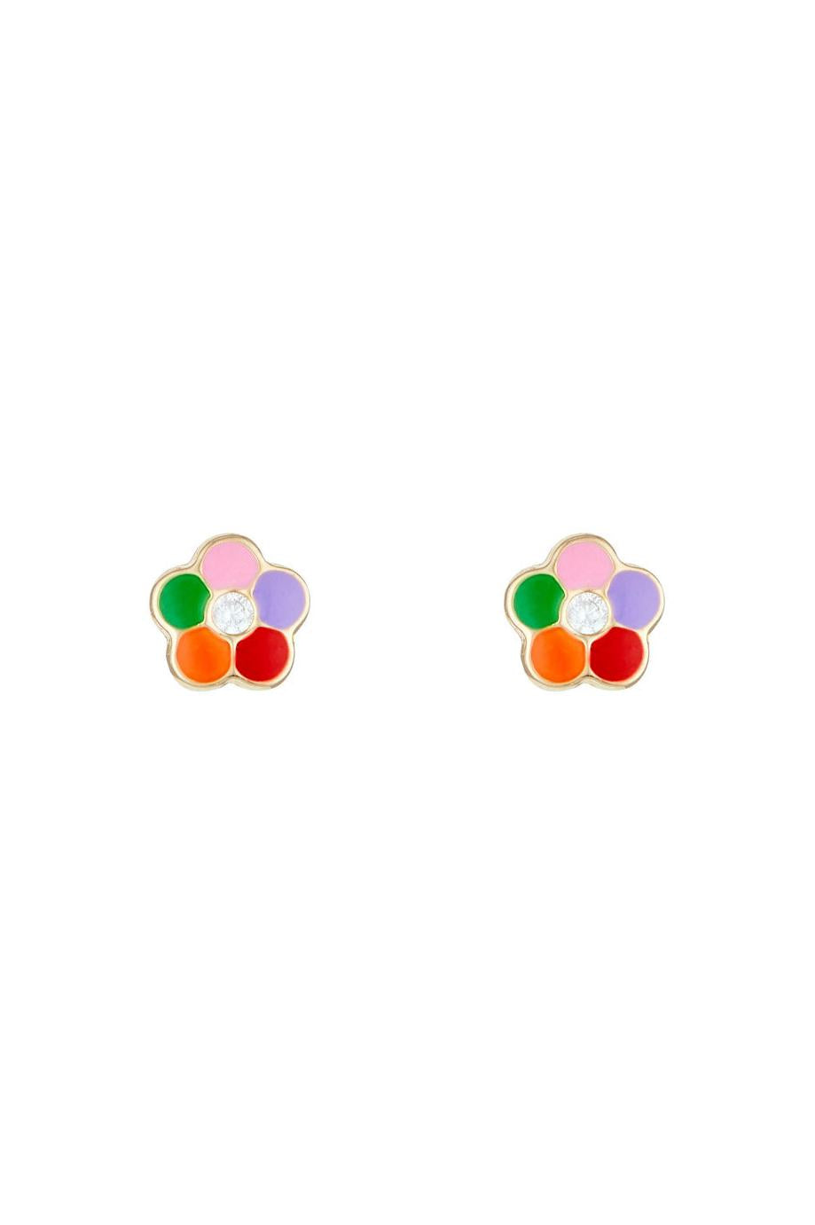 Boucles D'Oreilles Enfant "Margherite Multicolore" Or Jaune 375/1000