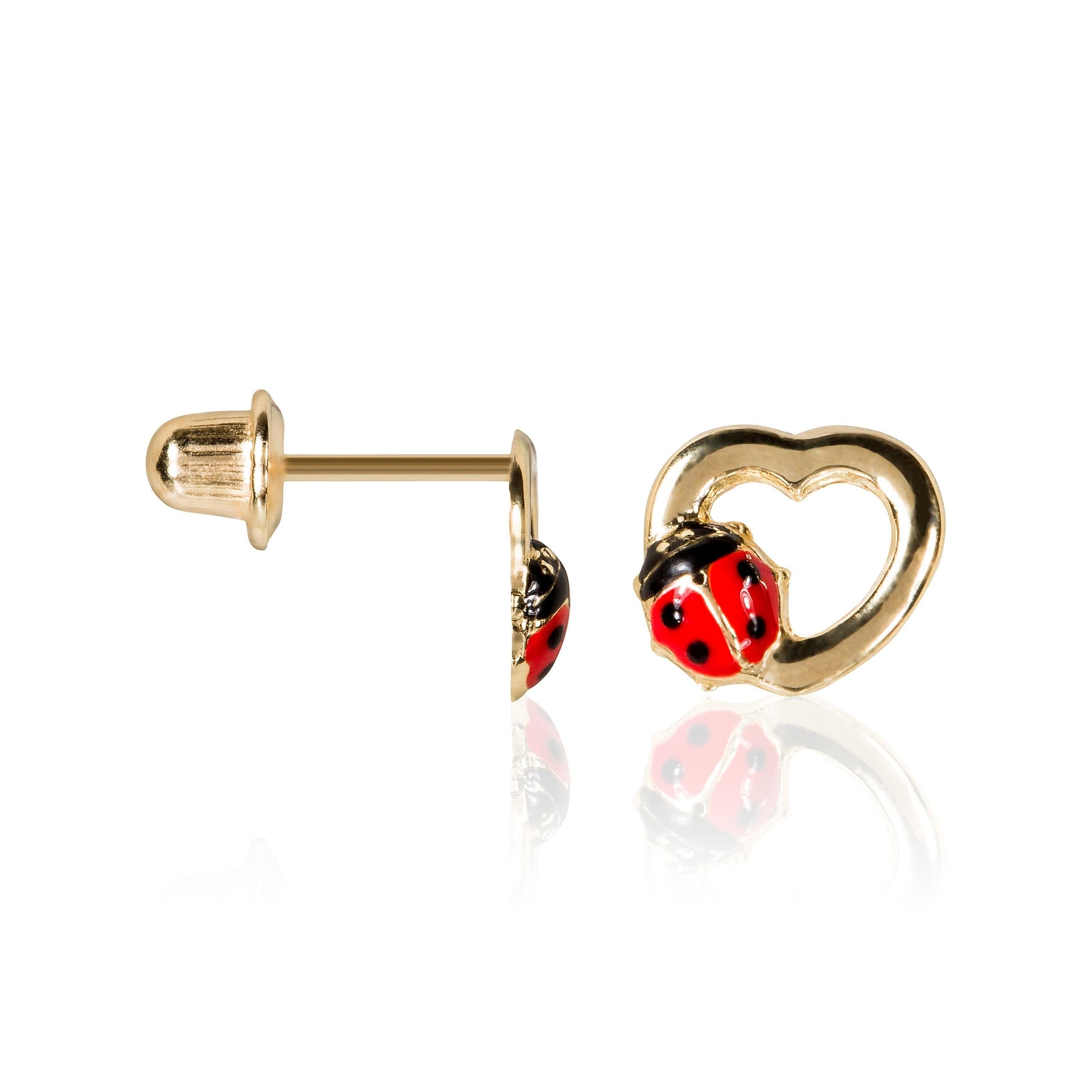 Boucles D'Oreilles Enfant "Coccinelle Amoureuse" Or Jaune 375/1000