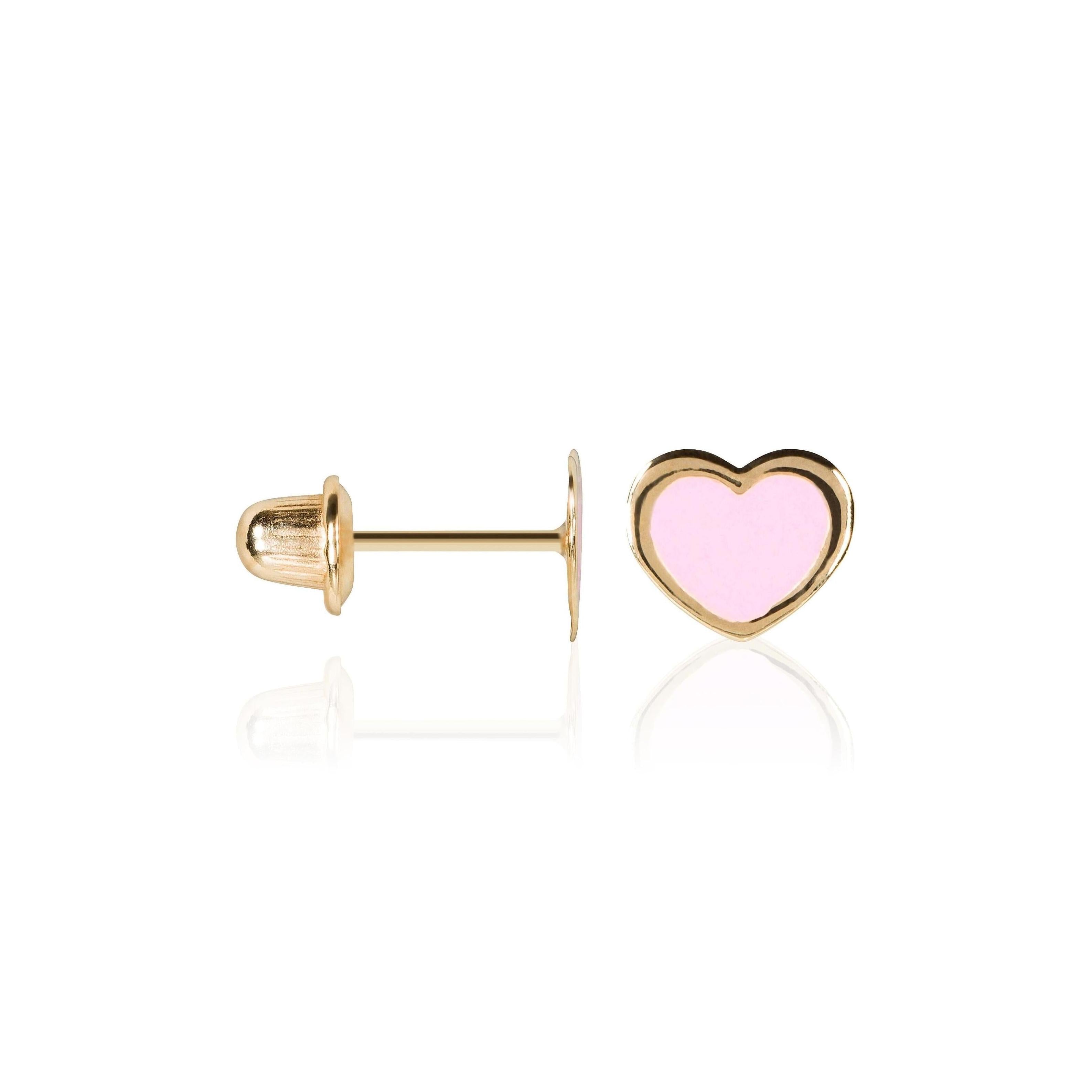 Boucles D'Oreilles Enfant "Cœur Rose" Or Jaune 375/1000