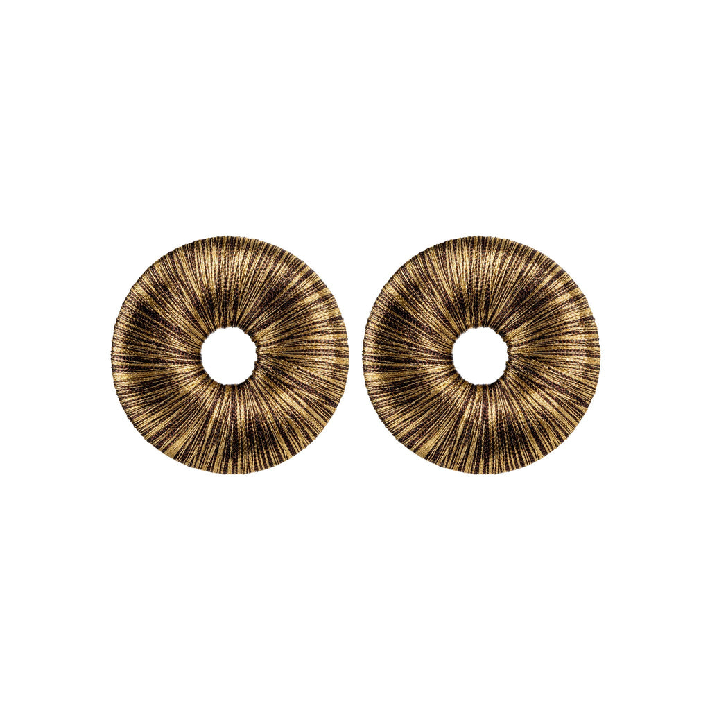 Boho Gold Earring featuring intricate metallic thread design with a refined circular silhouette.