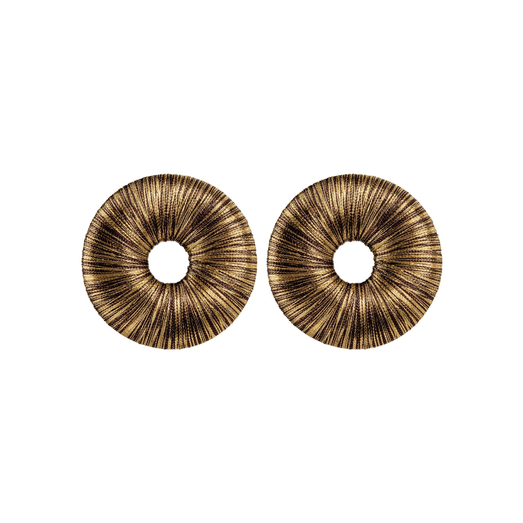 Boho Gold Earring featuring intricate metallic thread design with a refined circular silhouette.