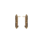 Close-up view of Boho Gold Earring showcasing intricate hand-wrapped metallic threads in circular design.
