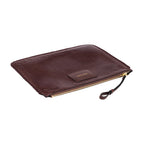Burgundy leather in a shade of dark cherry inner bag  with gold zipper on a white background