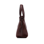 Burgundy leather in a shade of dark cherry tote bag with rope handles on a white background, shown from the side.