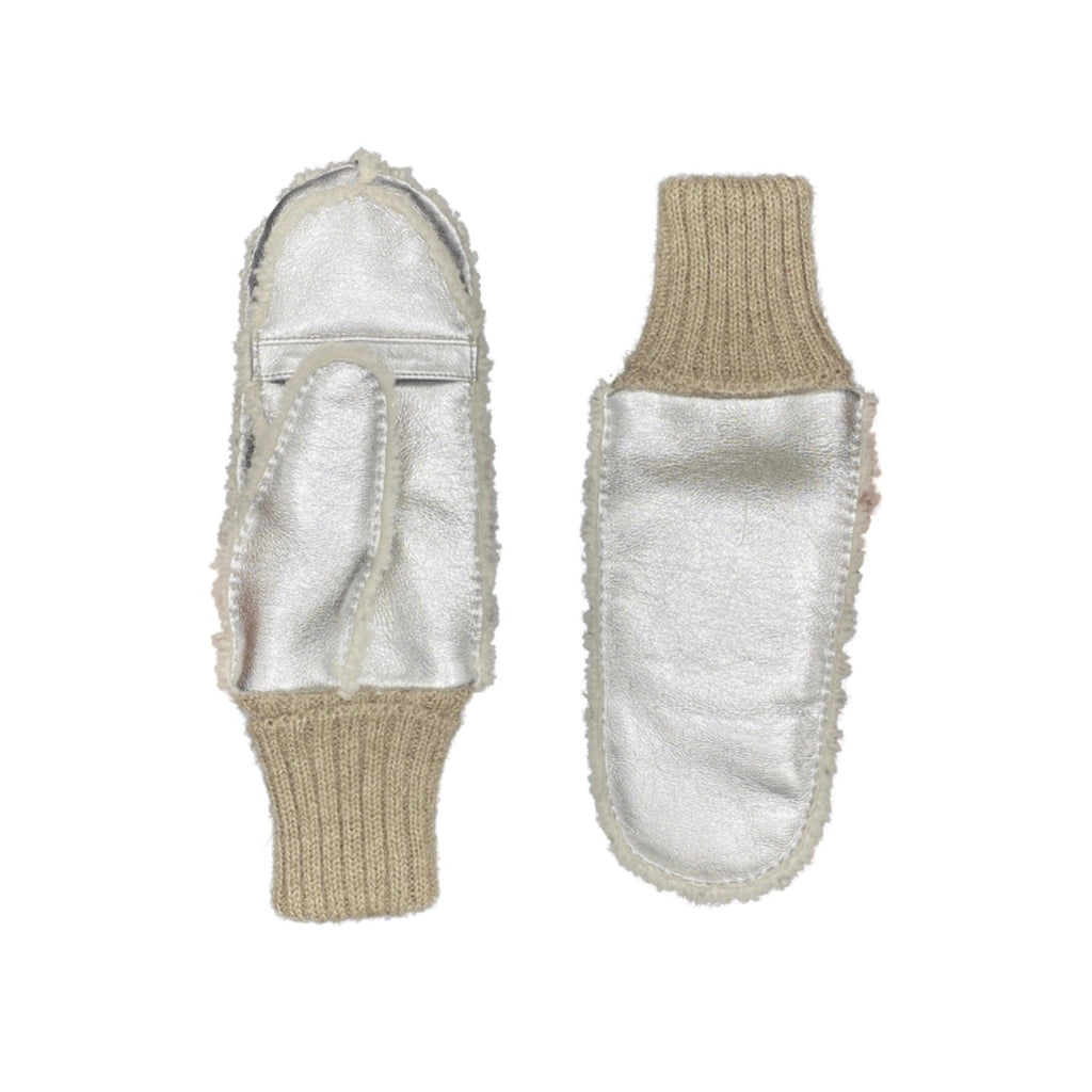Moufles Erika Cuir Double Face - Silver/Beige - Femme