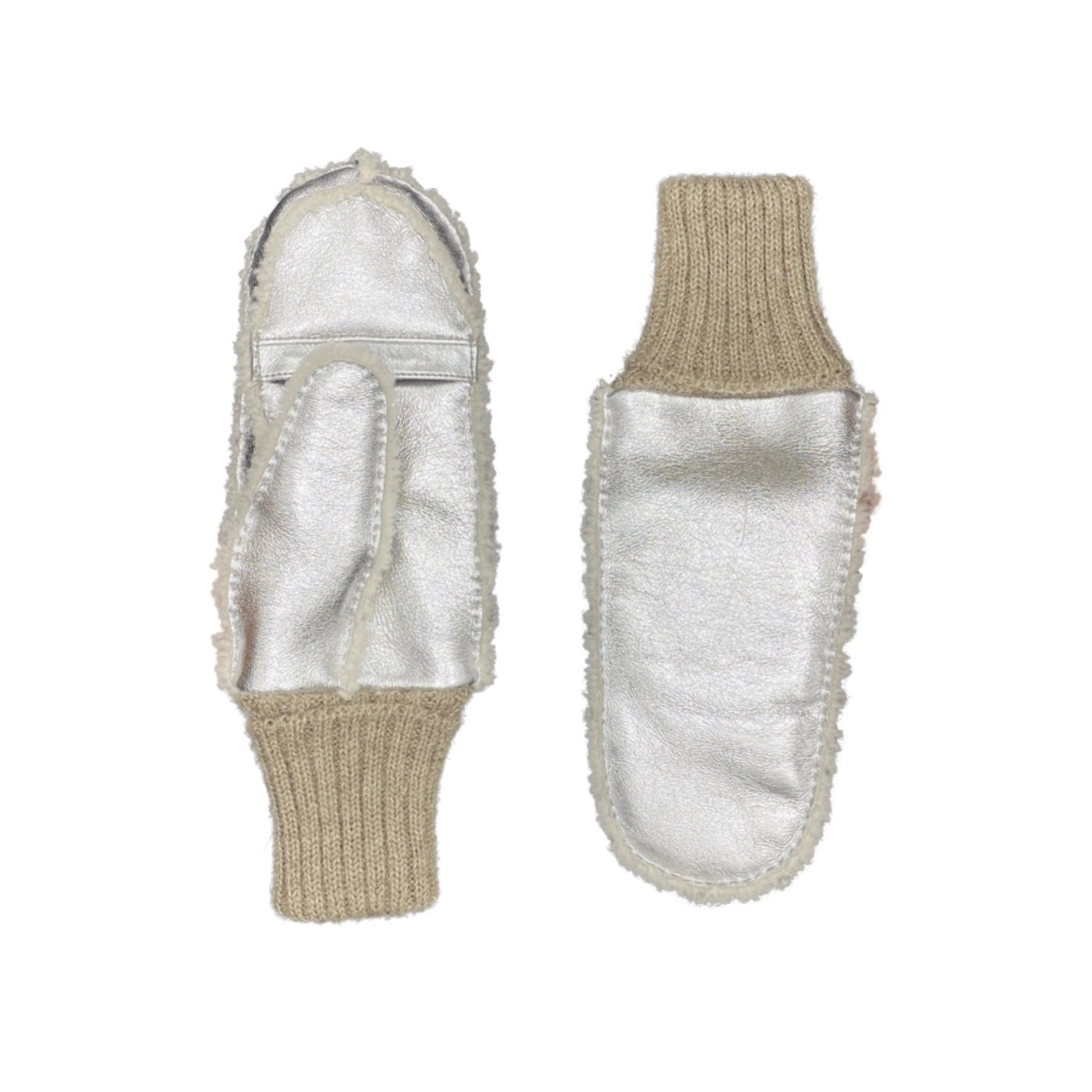 Moufles Erika Cuir Double Face - Silver/Beige - Femme
