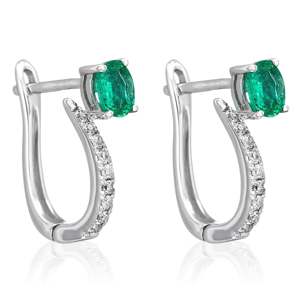 Boucles D'Oreilles "Belle Émeraude" D0,1/18 + Eméraude 0,35/2 - Or Blanc