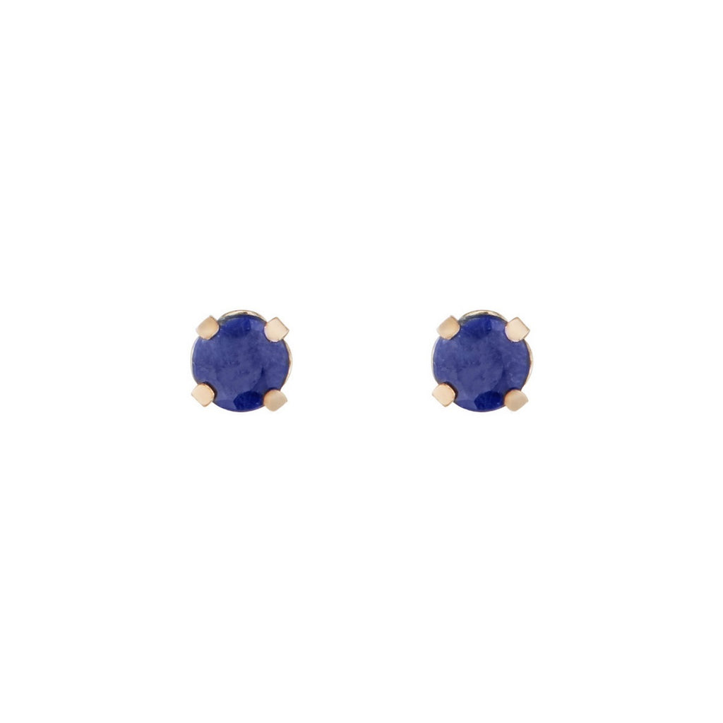 Boucles D'Oreilles "Puces Saphirs Bleus 3Mm" :0,18Ct/2 - Or Jaune 375/1000