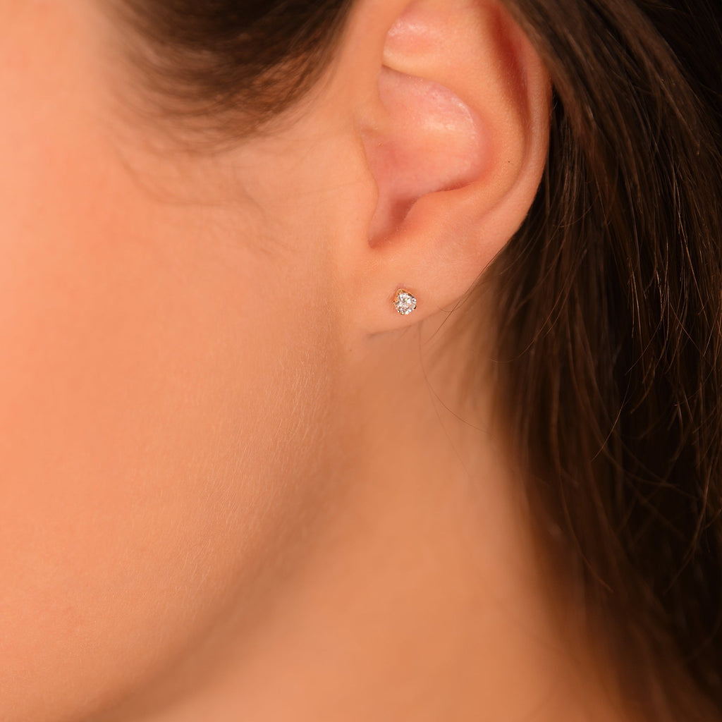 Boucles D'Oreilles "Puces" 3Mm Or Jaune 375/1000 Et Zirconium