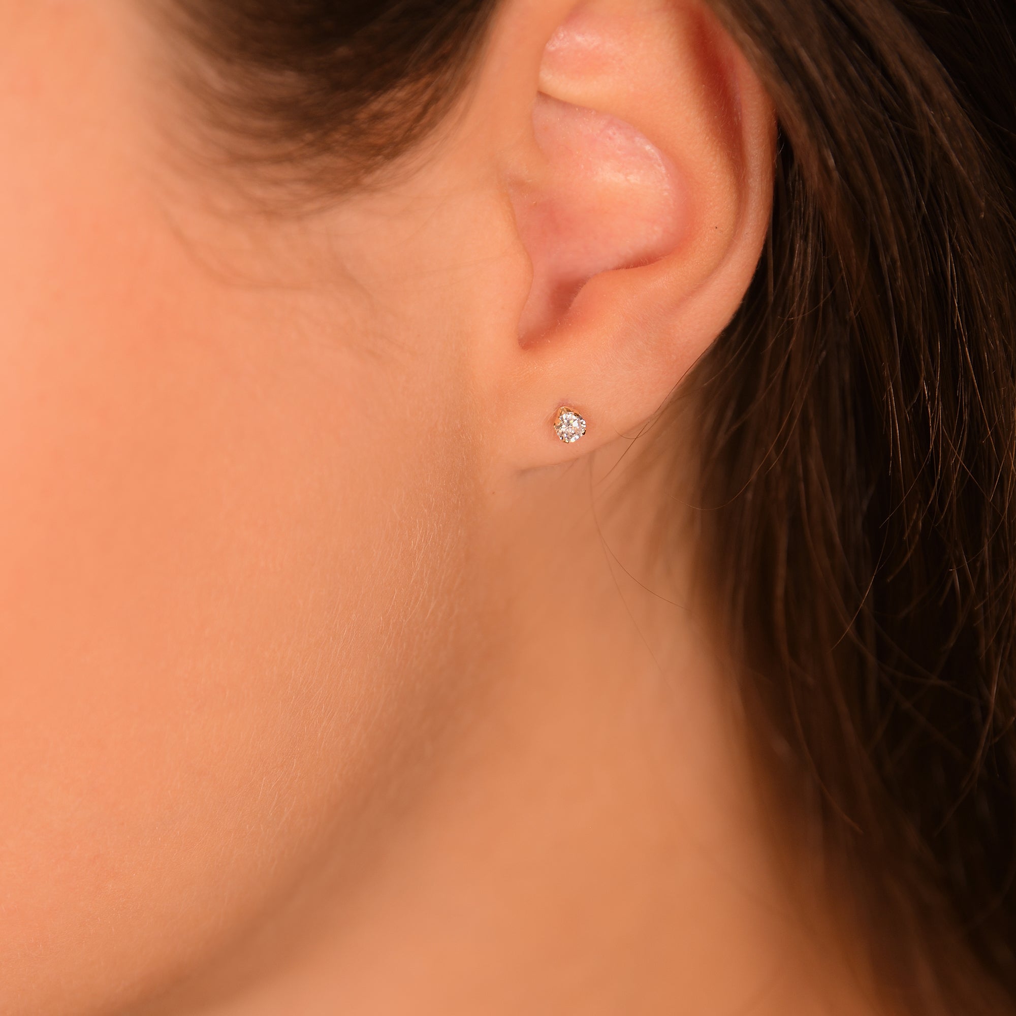 Boucles D'Oreilles "Puces" 3Mm Or Jaune 375/1000 Et Zirconium