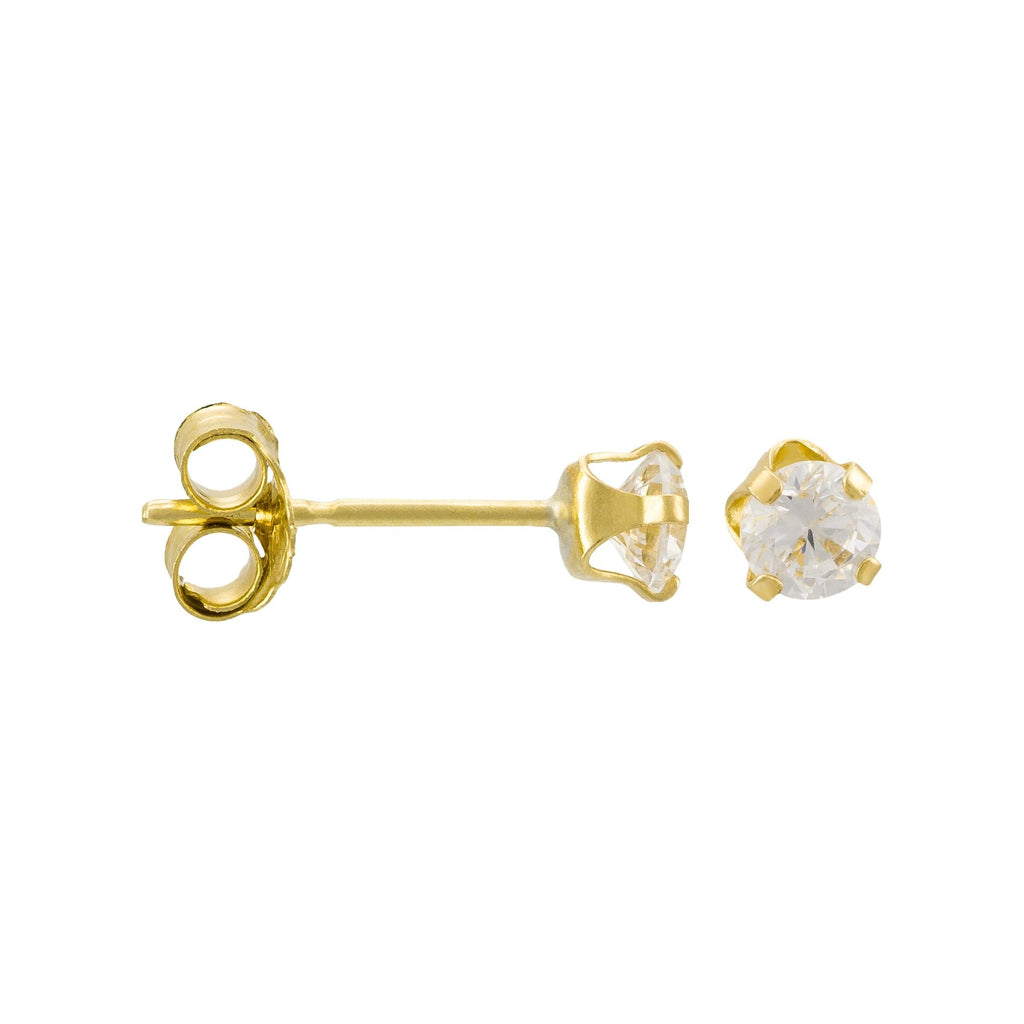 Boucles D'Oreilles "Puces" 3Mm Or Jaune 375/1000 Et Zirconium