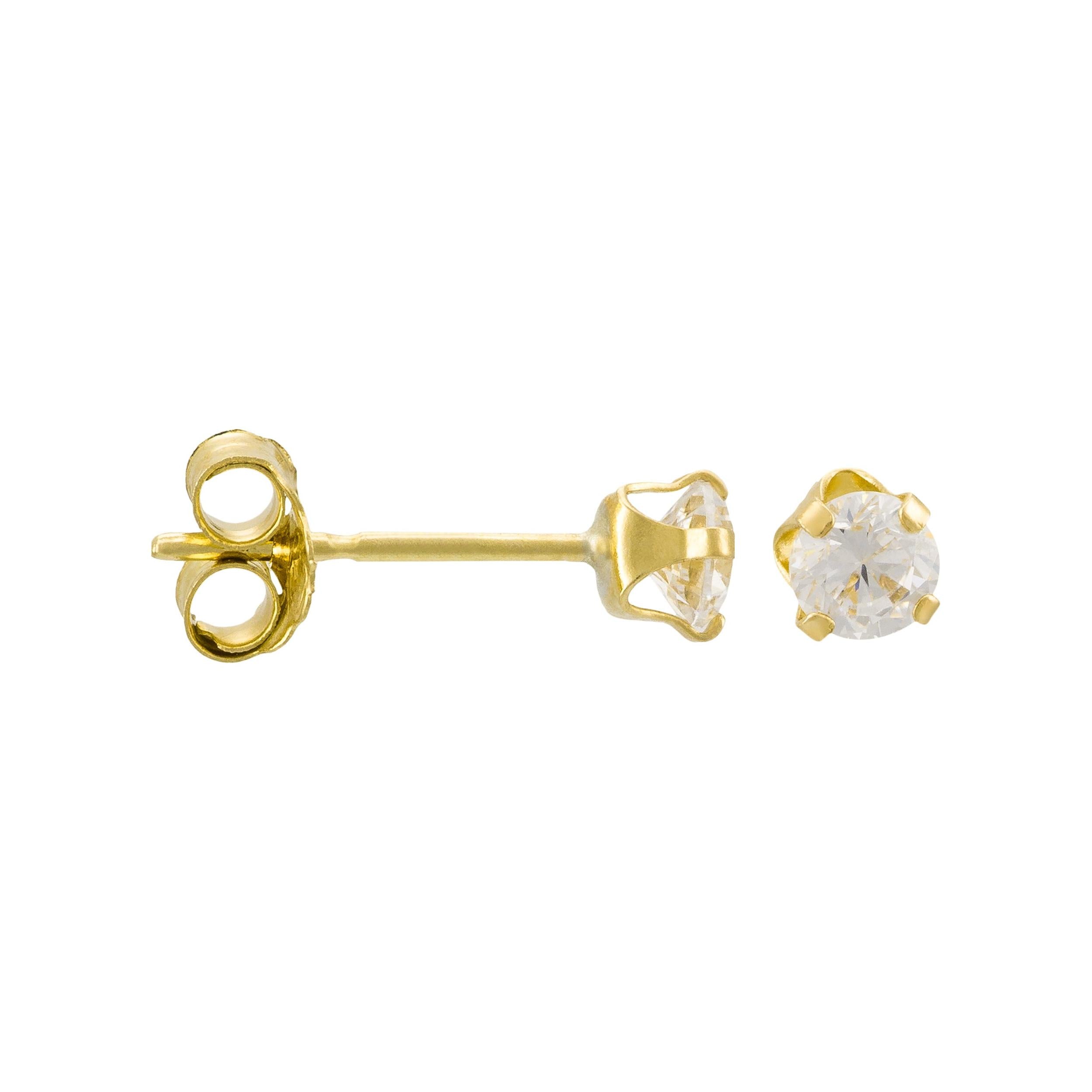 Boucles D'Oreilles "Puces" 3Mm Or Jaune 375/1000 Et Zirconium