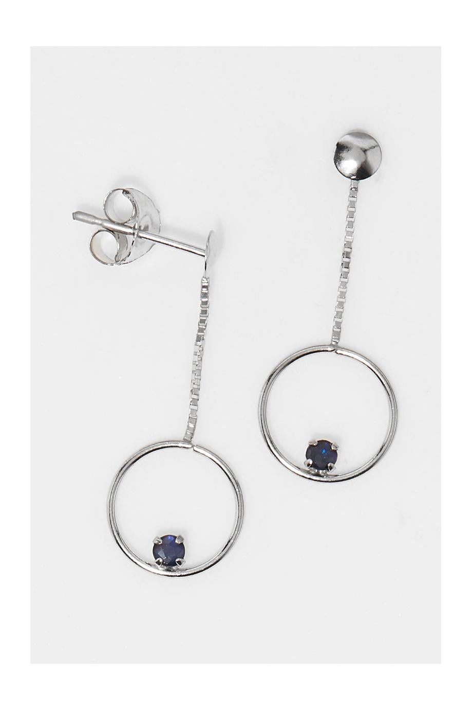 Boucle D'Oreilles "Cerceaux De Saphir 0,05Ct/2" Or Blanc 375/1000