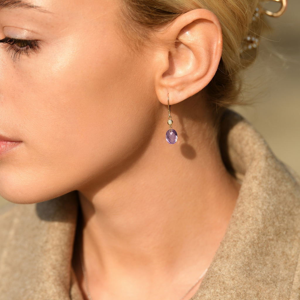 Boucles D'Oreilles "Olivia" D0,07/2 & Améthyste 3,96/2 - Or Jaune 375/1000