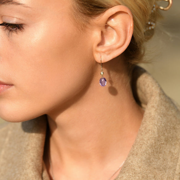 Boucles D'Oreilles "Olivia" D0,07/2 & Améthyste 3,96/2 - Or Jaune 375/1000