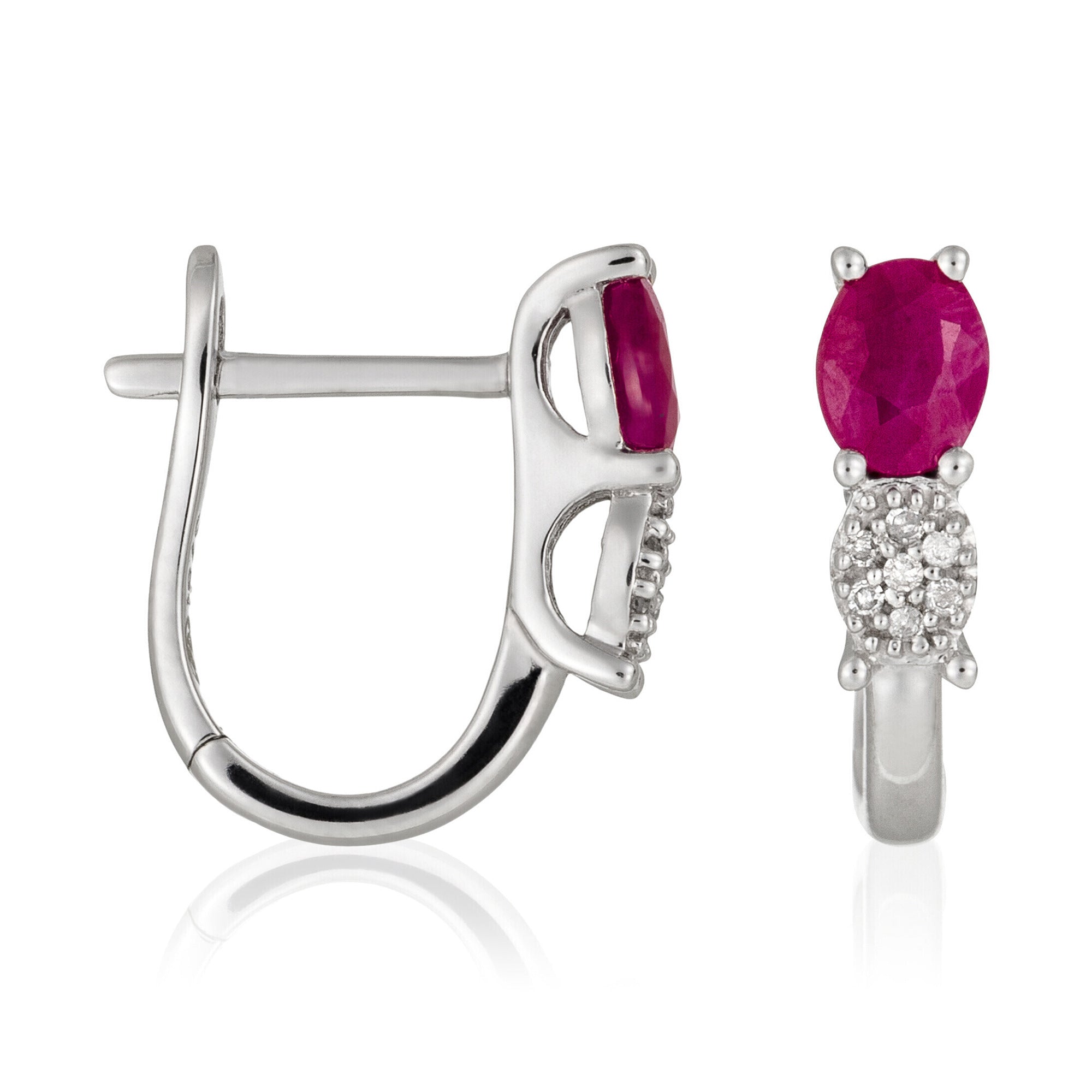 Boucles D'Oreilles "Lisemore" Diamants 0,04/14 & Rubis 0,96/2 - Or Blanc 375/1000