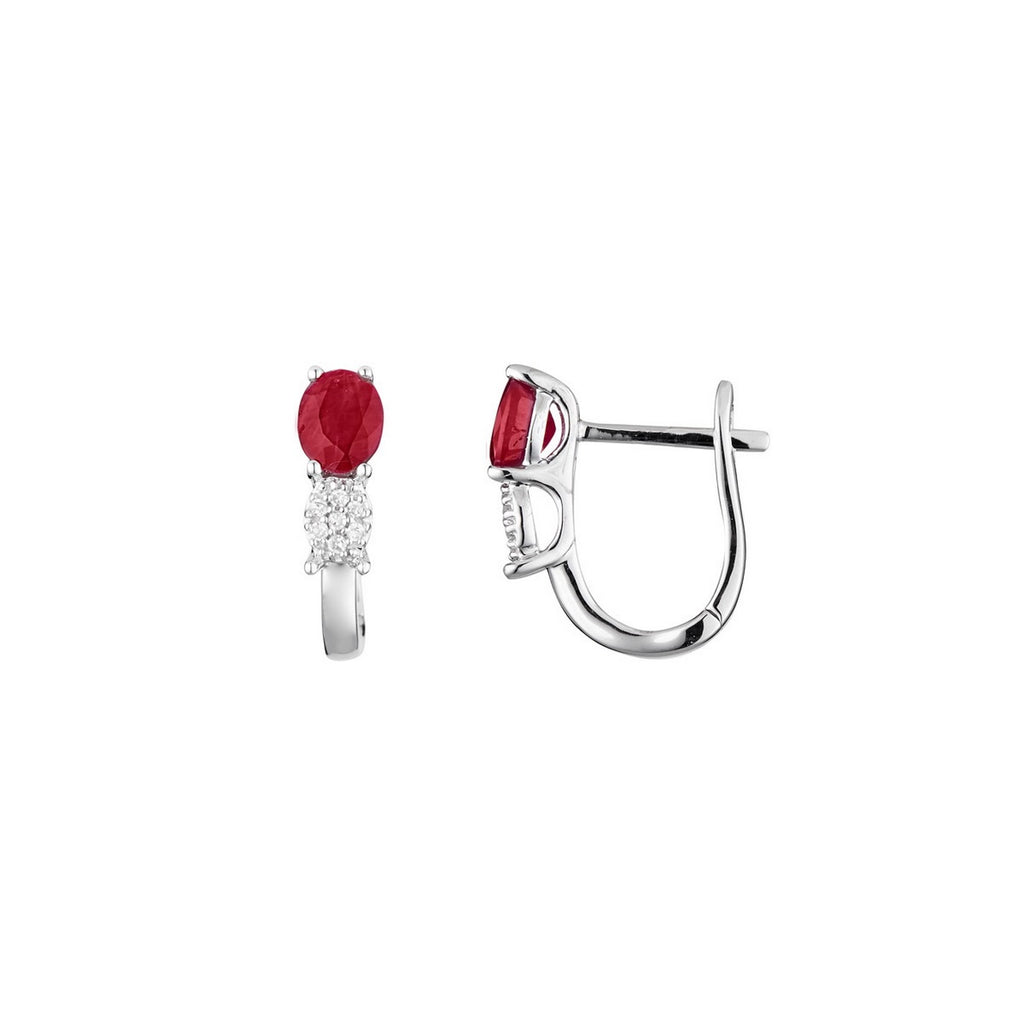 Boucles D'Oreilles "Lisemore" Diamants 0,04/14 Et Rubis 0,96/2 - Or Blanc 375/1000