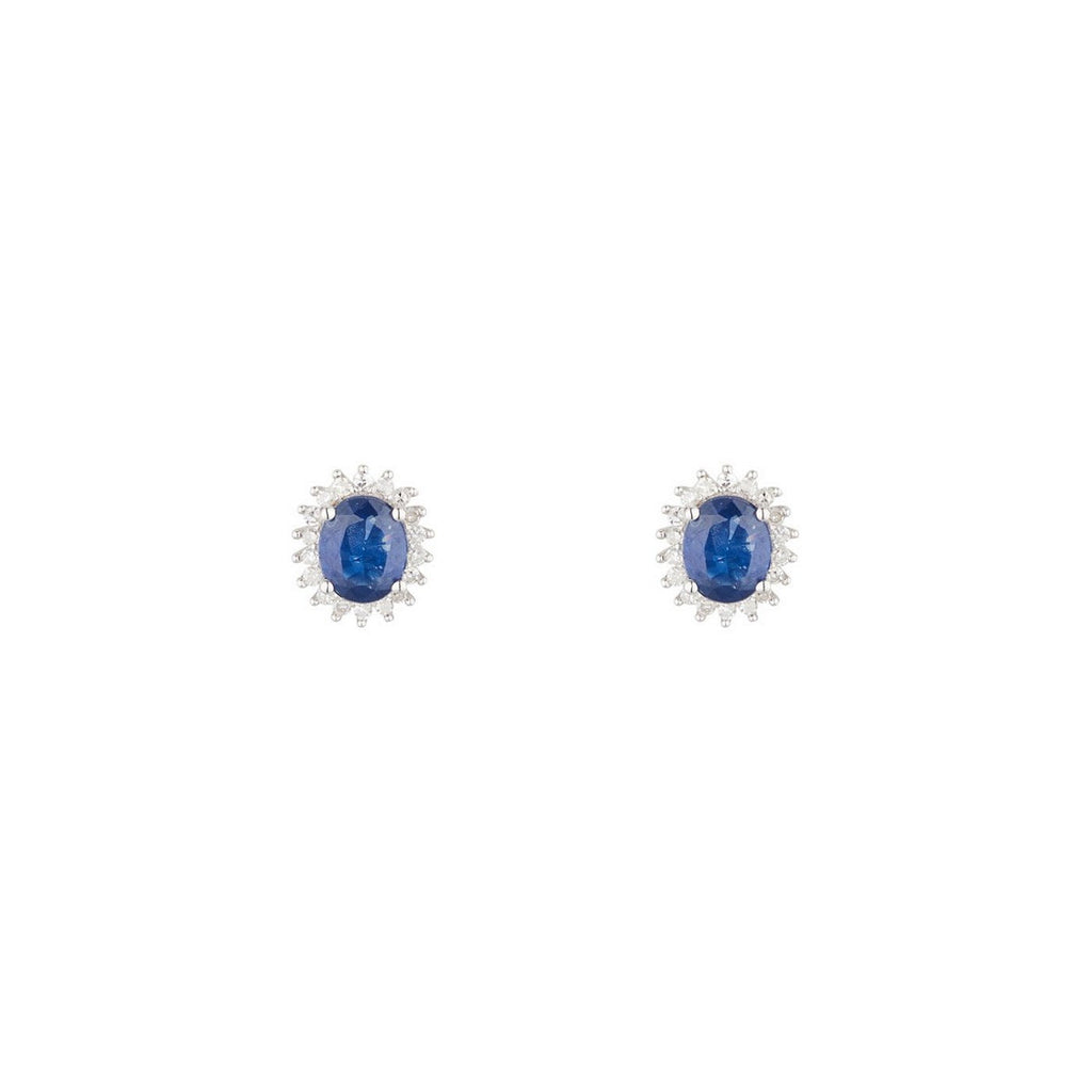 Boucles D'Oreille "Abra" Diamants 0,13/36 Et Saphirs 1,1/2 - Or Blanc 375/1000