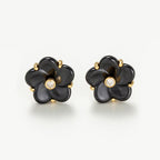 Boucles D'Oreilles "Fleur Noir" Ceram Dia 0,04/2 - Or Jaune 375/1000