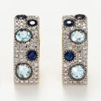 Boucles D'Oreilles "Toamasina" D 0,0035/20 Saphir 0,1/6 Blue Topaze 0,176/4 - Or Jaune 375/1000
