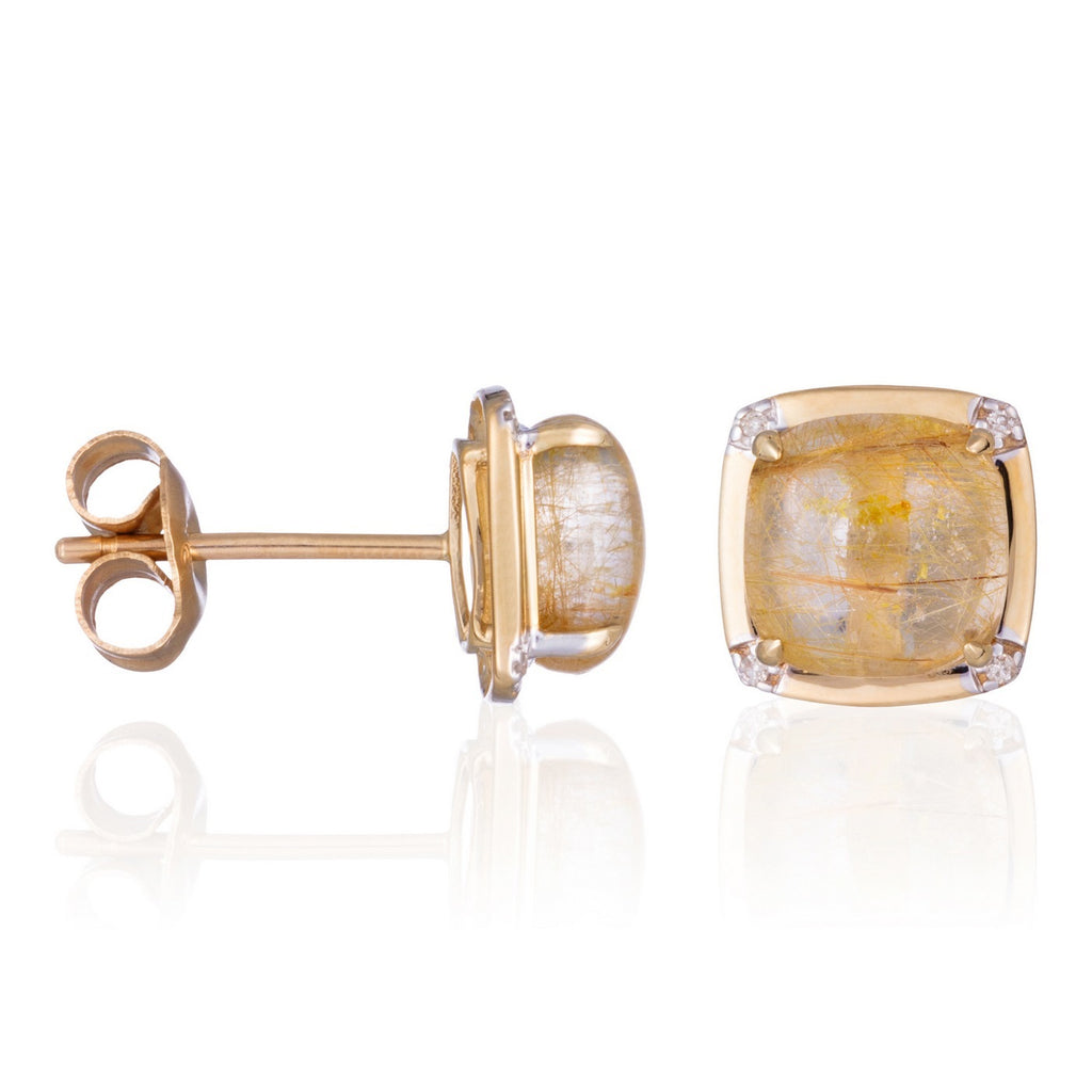 Boucles D'Oreilles "Belo" D0,03/8 Et Rutile 3,8/2 - Or Jaune 375/1000