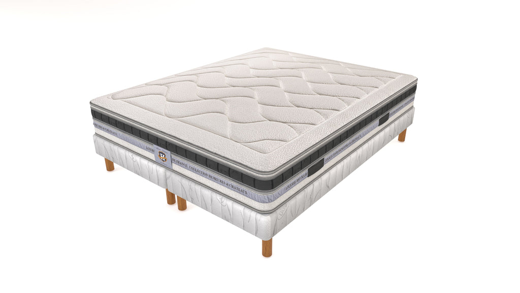 Cheverny - Ensemble Matelas + Sommier - Blanc/Gris