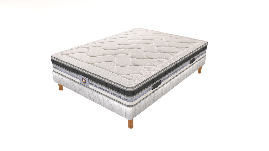 Cheverny - Ensemble Matelas + Sommier - Blanc/Gris