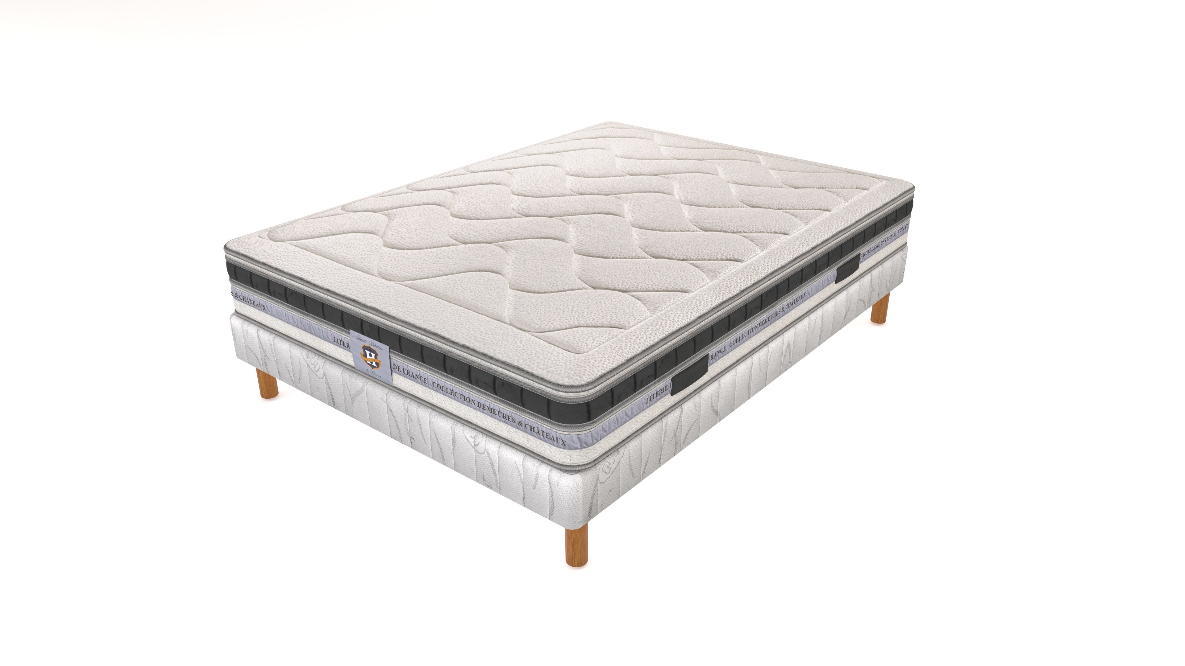 Cheverny - Ensemble Matelas + Sommier - Blanc/Gris