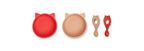 Coffret Repas Bébé En Silicone Doux - Lot De 2 Evan - Cat Apple Red/Tuscany Rose Mix