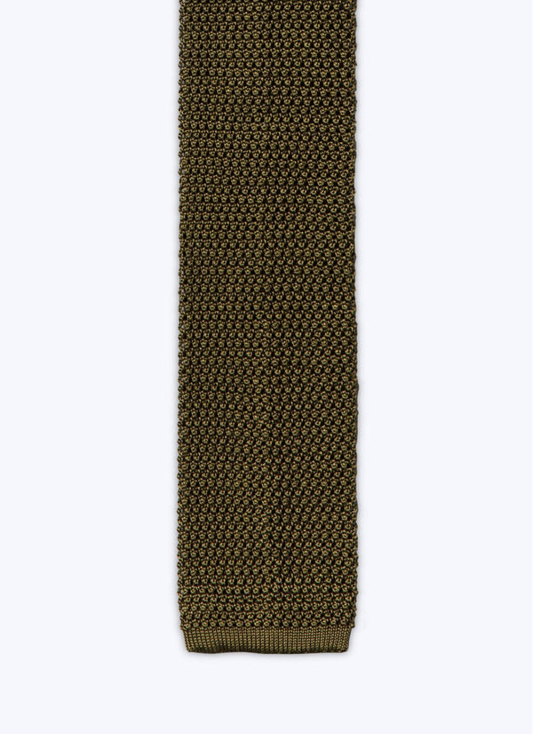 Fursac - Cravate En Tricot De Soie Vert Olive