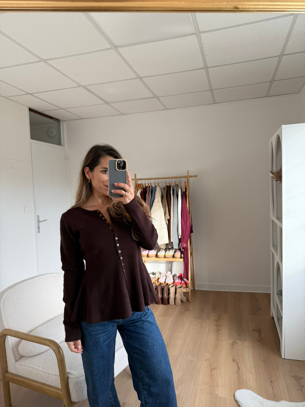 Pull Fin Péplum Albane Chocolat