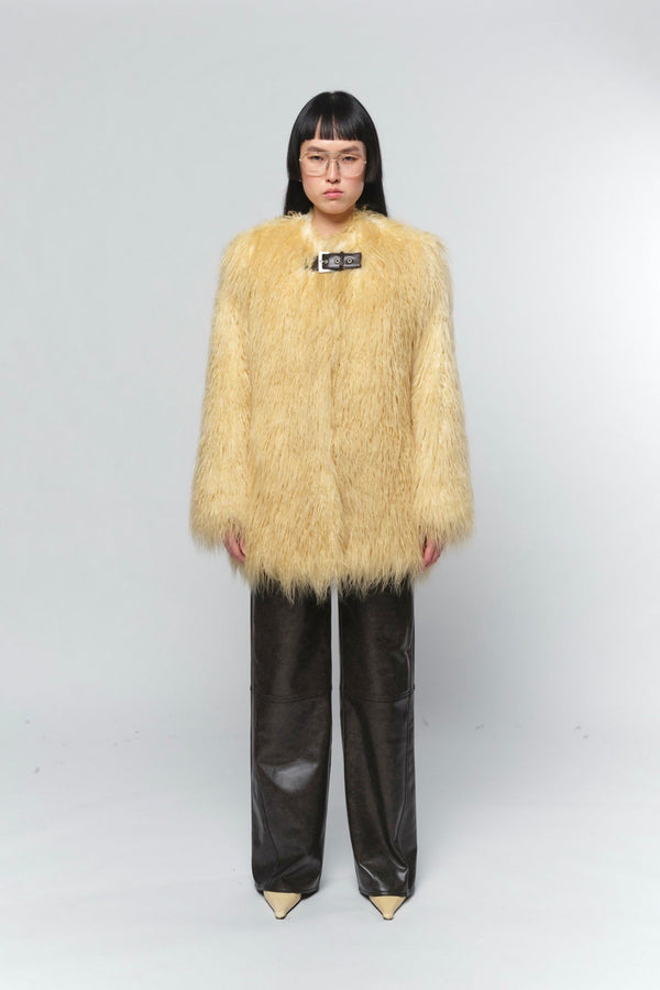 Court Manteau Fausse Fourrure Mongole Petra Panna Cotta