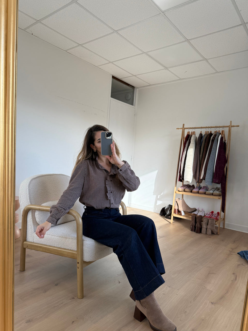 Blouse À Carreaux Margaux Marron