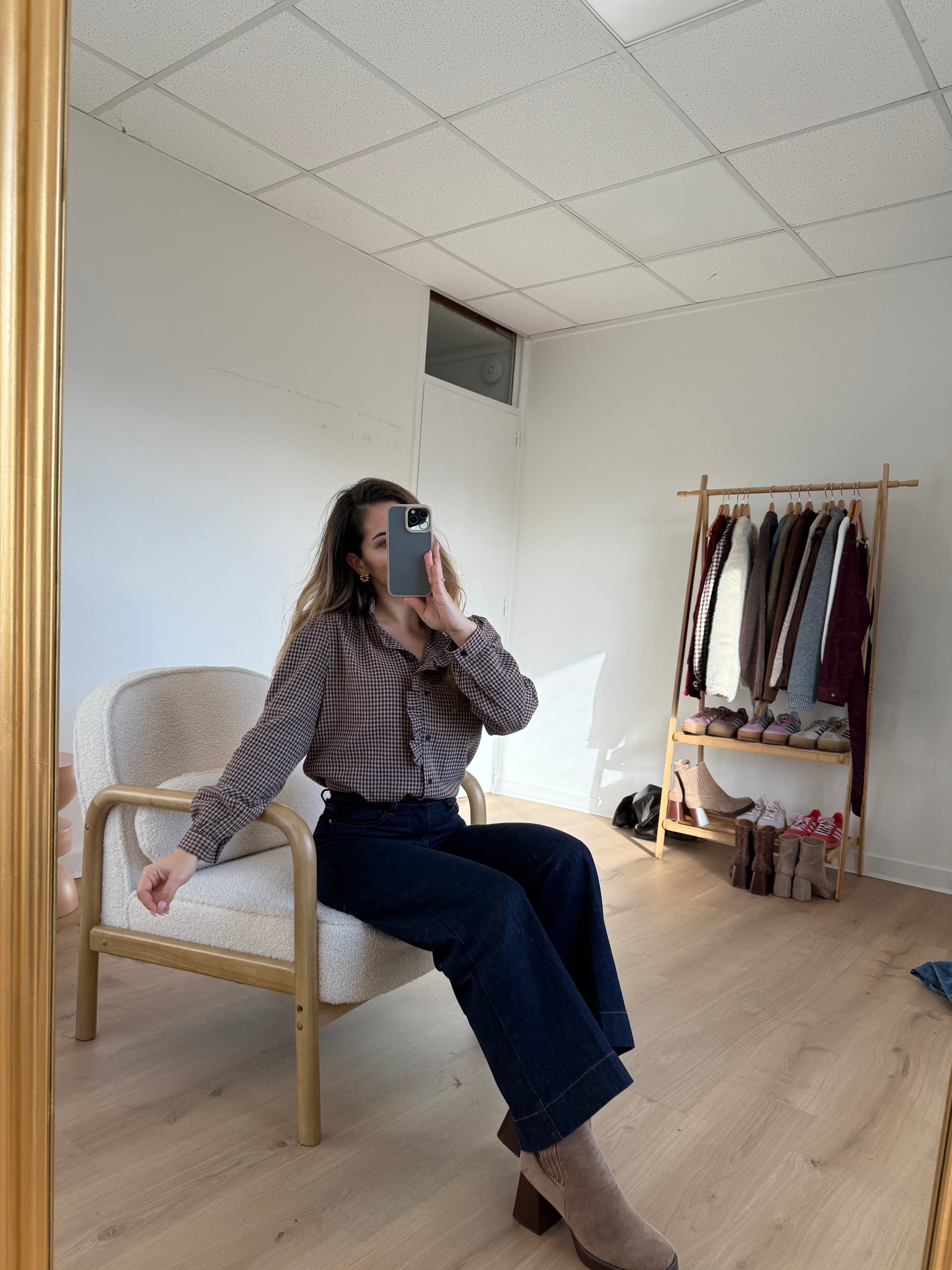 Blouse À Carreaux Margaux Marron