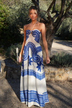 Robe Brodée Olympe - Bleue